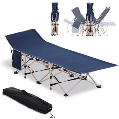 Veldbed - Opvouwbaar Campingbed met Opbergtas - Staal & Oxford Blauw - 190x68x52 cm - Belastbaar tot 150 kg