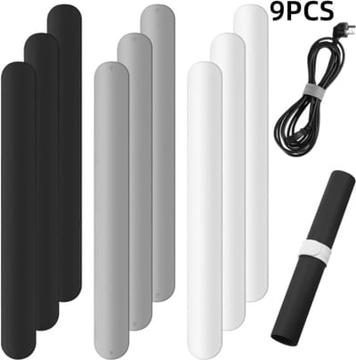 9 stuks - Klapring - Houder voor inpakpapier - Papierrolklem - Polsbandje - Klapband - Siliconen - Geschikt voor posters, cadeaus, huisorganisatie - Wit - Grijs - Zwart - 21,5*2,5 cm