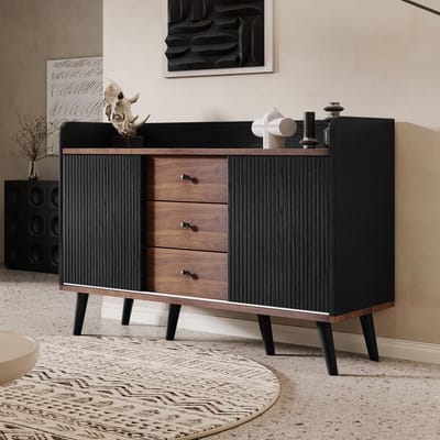 Sweiko Opslagkast, Sideboard, met drie lades, prachtige korrels. Sideboard voor slaapkamer en woonkamer, Modern houten kleur dressoir met opbergplanken. H80/L17,5/T40 cm