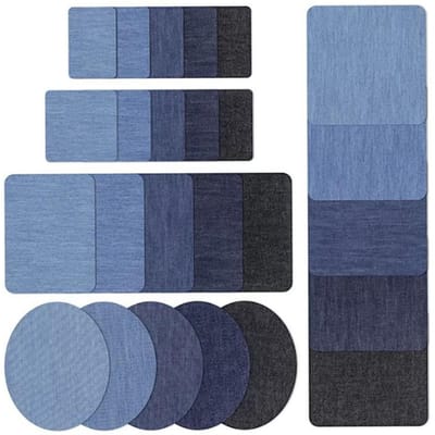 25 Stuks Denim Geborduurde Patches Ovaal Rechthoekig Strijkbaar Denim Reparatie Patches voor Jassen Shirts blue