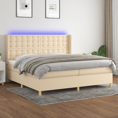 vidaXL - Boxspring - met - matras - en - LED - stof - crèmekleurig - 200x200 - cm