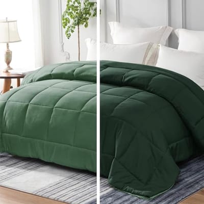 Microvezel dekbed 220 x 240 cm - 300 g/m² gewatteerd 4-seizoenendekbed - Zacht, ademend en dubbelzijdig donkergroen/grijs - Voor tweepersoonsbed