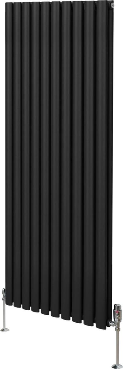 Ovale radiator + trv-chroomkranen - zwart - 1600x600 mm - 10 kolommen