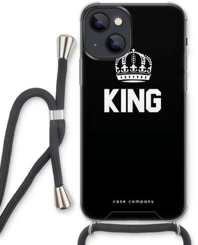 Case Company® - Hoesje met koord geschikt voor iPhone 13 hoesje met Koord - King zwart - Telefoonhoesje met Zwart Koord - Bescherming aan alle Kanten en Over de Schermrand