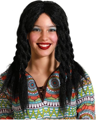 Atosa Verkleedpruik voor dames - zwart - Hippie/Rasta/Flower Power - Carnaval - lang haar - met dreadlocks haar