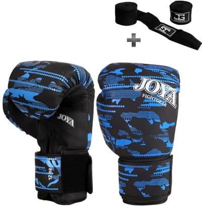 Joya Kickbokshandschoenen Camo V2 – Blauw – PU Leer – 8 oz – Voor Kinderen & Volwassenen – Boksen & Kickboksen - Inclusief Bandage