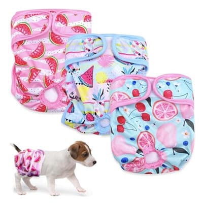 Ynkkvre - Loopsheidbroekje hond -3-pack hondenluiers - Herbruikbare luierbroekjes voor honden - Wasbaar - loopsheid - ongesteldheid -Superabsorberende luiers - Hygiënische luiertas - Past om een ​​taille van 30-40 cm (maat S)