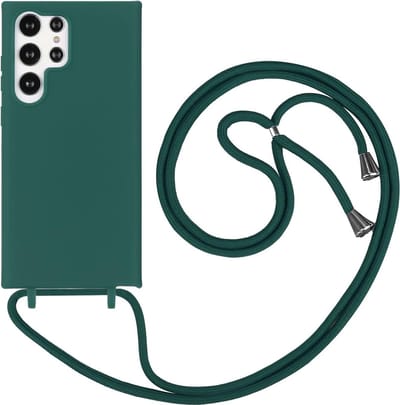 Casemania Hoesje Geschikt voor Samsung Galaxy S23 Ultra - Groen - Siliconen Back Cover met Koord - Telefoonhoesje met Koord - Crossbody Lanyard Cord Case