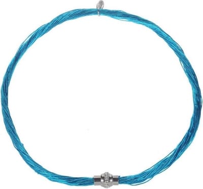 Behave - Ketting metallic koord blauw met steentjes - Nikkelvrij - 46 cm
