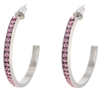 Behave – Oorringen – Zilverkleurig Roze Kristal – 3,5 cm – Trendy – Elegant
