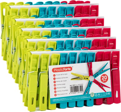 Plasticforte Wasknijpers - 100x stuks - felle kleuren mix - kunststof - 7 cm - Was ophangen
