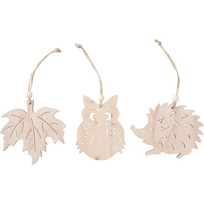 VBS Houten decoratieve hanger "Egel, uil en esdoornblad"