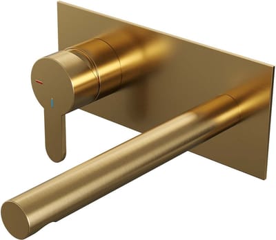 Brauer Gold Edition inbouw wastafelmengkraan met rechte uitloop en afdekplaat model D2 goud geborsteld PVD