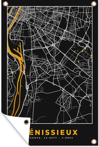 Muurdecoratie Vénissieux – Plattegrond – Frankrijk – Kaart – Stadskaart - 120x180 cm - Tuinposter - Tuindoek