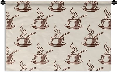 Wandkleed - Wanddoek - Patronen - Vintage - Koffie - 90x60 cm - Wandtapijt