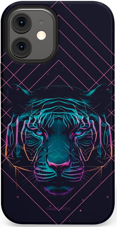 Casetastic hoesje geschikt voor Apple iPhone 12 Mini - Dubbellaagse bescherming - Neon Tijger - Fashion Case - Donkerblauw