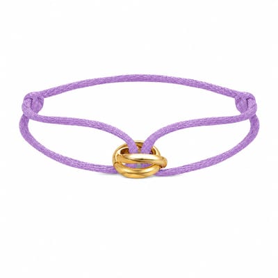 Engravia by Derya – Dames Armband – Lila Satijnkoord met Goudkleurige Ringen – Minimalistisch Verstelbaar Design – Elegant Cadeau voor Haar