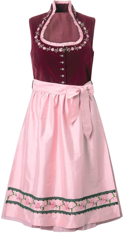 Ulla Popken - Dames - Zijden dirndl borduursel carréhalslijn mouwloos - Wijnrood - Maat 62