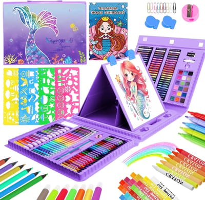208-delige zeemeermin schilderset voor meisjes, unicorn kleurboek en olie pastels, cadeau voor meisjes van 3-12 jaar, creatief speelgoed en kunstbenodigdheden.