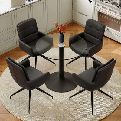 FloraGrace Ronde Eetkamerset 85 Cm Met 4 Draaibare Stoelen Van Gehard Glas En Metaal In Modern Luxe Stijl Zwart Transparant
