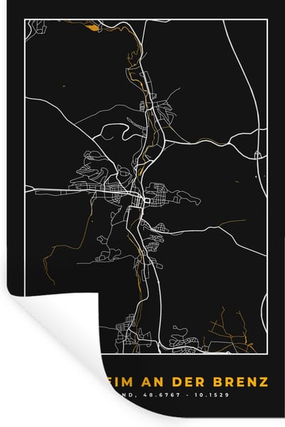 Muurstickers - Sticker Folie - Kaart – Plattegrond – Stadskaart – Heidenheim an der Brenz – Duitsland – Goud - 20x30 cm - Plakfolie - Muurstickers Kinderkamer - Zelfklevend Behang - Zelfklevend behangpapier - Stickerfolie