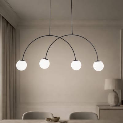 Domiluce Hanglamp Nova, glas/metaal, zwart/wit, 4-lamps