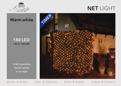 2x stuks boomverlichting lichtnet / netverlichting met timer 180 lampjes warm wit 150 x 130 cm - Voor binnen en buiten gebruik