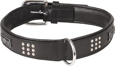 Flamingo Sedona Gevoerd;gevuld - Halsband Honden - Halsband Sedona Leder+fitting Zwart Xxl 51-60cm 37mm - 1st - 128581 - 1st