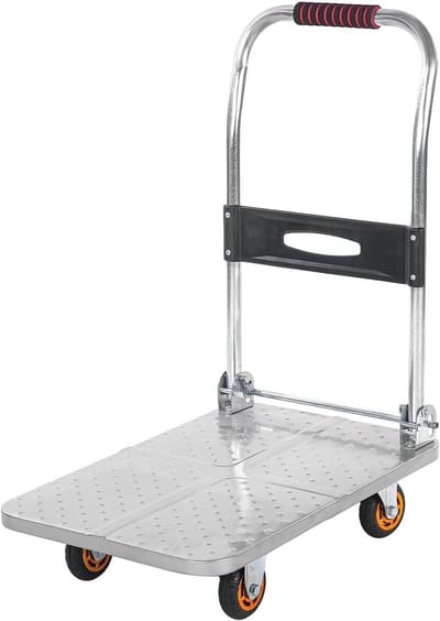 Platformwagen - Handkar Trolley - Zware Lasten Verplaatsen - Opvouwbaar Sterk Staal - 500KG Capaciteit - Zilverkleurig