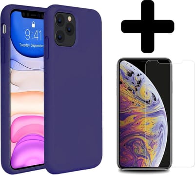 Hoesje - Met Screenprotector - Geschikt voor Apple iPhone 11 Pro - Sterk & Shockproof - Telefoon Hoes - Back Cover - Siliconen Case - Telefoonhoes - Donkerblauw