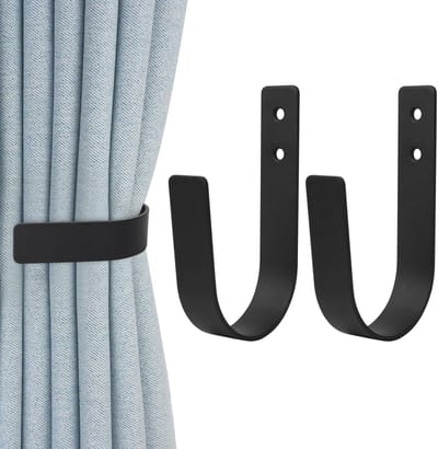 Dailygoods- Gordijnhouders U-vormig - Wandgemonteerde Gordijnhouders - 2 Stuks - Koolstofstaal - Zwart - Duurzaam en Stabiel - Gordijnsteunen