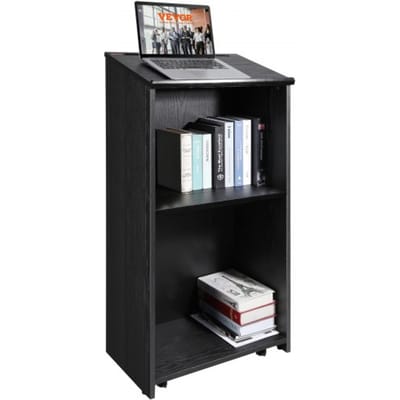 VEVOR Staande Lessenaar 600 x 360 x 1200 mm, Podiumstandaard met breed leesoppervlak en opbergplank, Staand bureau voor kerk, kantoor, school, zwart Podium, draagvermogen 30 kg, zwart