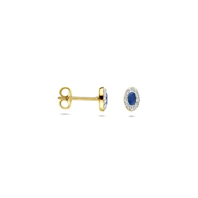 Lev Sieraden - Oorknoppen - synth. Swarovski en Saffier stenen - 5,5 mm - 14karaat Geelgouden oorknoppen - Oor piercings