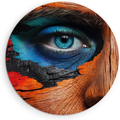 Saammp Muurcirkel Hout - Vrouw - Gezicht van Hout - abstract - Ø 90 - Wandcirkel - Wanddecoratie Cirkel - Muurdecoratie Woonkamer - Slaapkamer decoratie - Rond Schilderij
