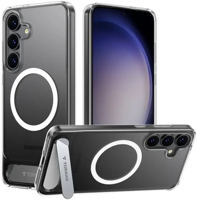 TORRAS Hoesje Geschikt voor Samsung Galaxy S25 Plus - UPro Pstand Spin - Compatibel met MagSafe / Qi2 - 360° Draaibare Magnetische Standaard - Back Cover Transparant