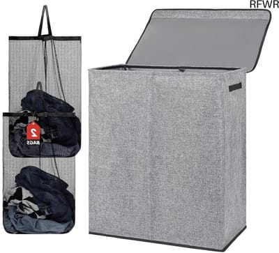 RFWR® 150L Dubbele Wasmand met Deksel en Uitneembare Waszakken - Grote Opvouwbare Wastrommel voor Slaapkamer, Badkamer en Wasruimte