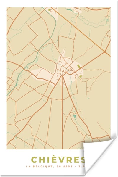 Poster Stadskaart - Chièvres - Plattegrond - Vintage - Kaart - 120x180 cm XXL