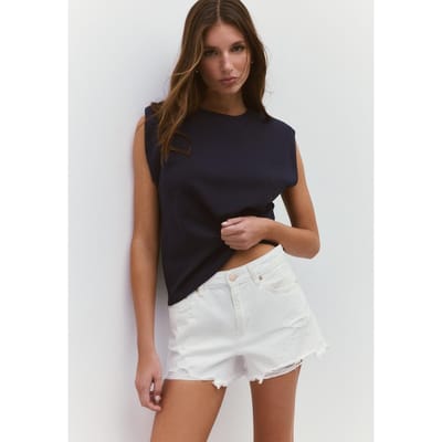 Stradivarius B05 Basic T-shirt met schoudervullingen  Donkermarine XS