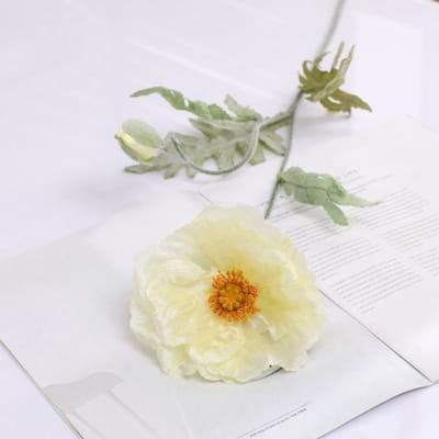 Klaproos - 2-koppig zachtgeel - zijden bloemen - 3 stelen - onderhoudsvrij - 74 cm - kunstbloemen