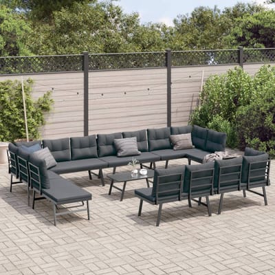 vidaXL - 9-delige - Tuinbankenset - met - kussens - gepoedercoat - staal - zwart