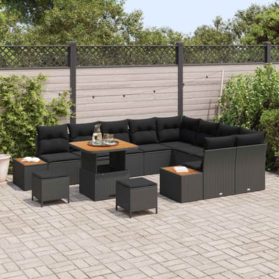 vidaXL - Tuinbank - Set - 12 - st - 11-Aantal - zitplaatsen - Zwart - Poly - rattan
