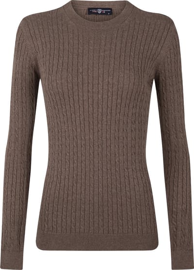 Jimmy Sanders Kabeltrui - Trui Ronde Hals - 100% Katoen Dames Bruin - Xl