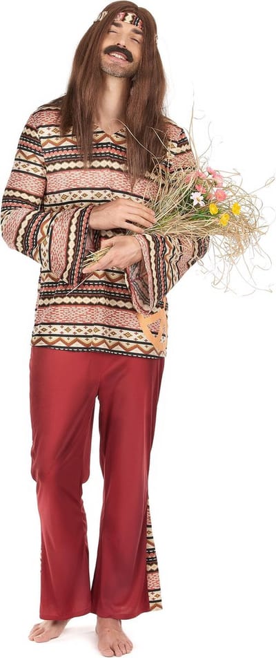 Vegaoo - Bordeaux rood hippie kostuum voor mannen