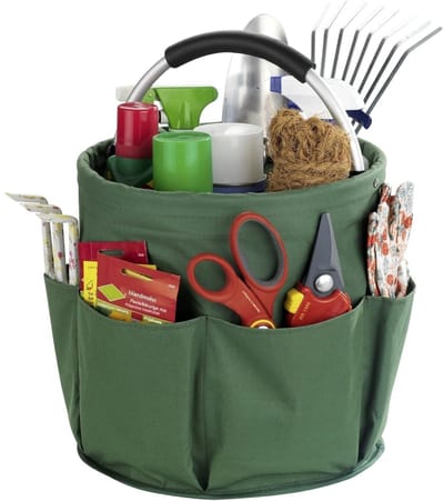 GELLDG Tuingereedschapstas - Opvouwbaar - Met 6 buitenvakken - Hoofdcompartiment van 16 liter - Stevig en duurzaam - Gemaakt van waterdicht polyesterweefsel en een aluminium frame - Gevoerde handgreep - 28 × 26,5 cm - Groen