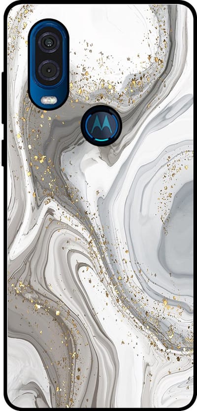 Smartphonica Telefoonhoesje Geschikt voor Motorola One Vision met marmer opdruk - TPU backcover case marble design - Zilver geschikt voor Motorola One Vision