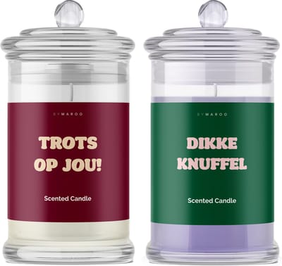 Kaarsen geschenkset - Trots op Jou Dikke Knuffel - Cotton & Lavendel Geurkaarsen in Glas met Tekst - Verjaardag Cadeau Vrouw, Man, Vriendin, Vader, Moeder - Geschenkset - Happy Birthday - Geslaagd - Cadeautje voor Haar Hem