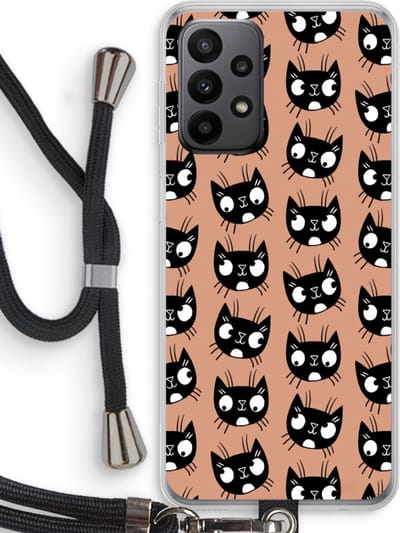 Case Company® - Hoesje met koord geschikt voor Samsung Galaxy A23 hoesje met Koord - Kat - Telefoonhoesje met Zwart Koord - Bescherming aan alle Kanten en Over de Schermrand