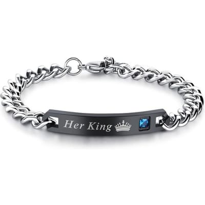 Koppelarmbanden Titanium Staallegering Koning Koningin Armband Legering Hanger Liefdesbrief Armband Cadeau Mannen en Vrouwen Sieraden gray