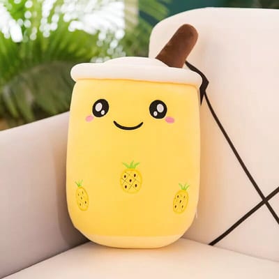 Klikkopers® - Bubble Tea Knuffel XXL - 45cm tot 50cm - Boba Tea Knuffel - Geel - Kawaii Kussen