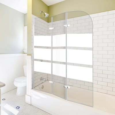 Opvouwbare douchewand voor badkuip - 3-delig - 120 x 140 cm - 6 mm veiligheidsglas - Witte strepen - Douchewanden
